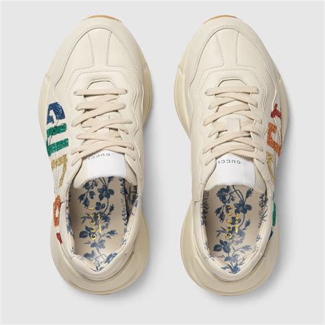 gucci glitter web sneaker with studs womens|Gucci rhyton leather shoes.